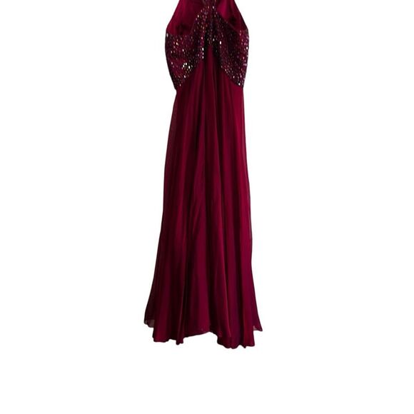 Sherri Hill Beaded Halter Back Fit & Flare Burgundy Ball Gown – Size 18 - Picture 6 of 13
